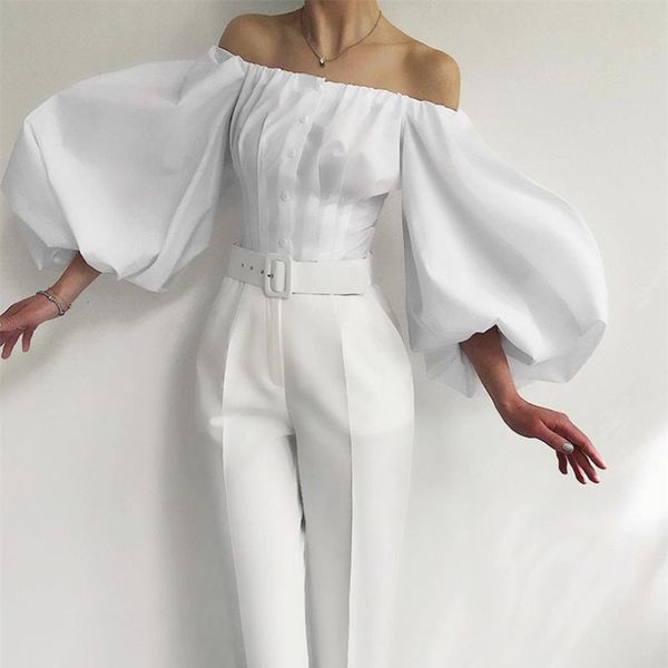 women's blouses & shirts french 2021 autumn temperament slim lantern sleeve one-collar leak-shoulder khaki single breasted shirt cotton, White
women's blouses & shirts french 2021 autumn temperament slim lantern sleeve one-collar leak-shoulder khaki single breasted shirt cotton, White