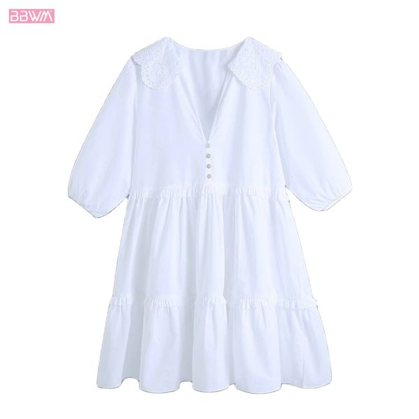 women western style doll collar sleeves v-neck stitching simple loose dress vintage solid color chic female mini dress vestidos 210507, Black;gray
women western style doll collar sleeves v-neck stitching simple loose dress vintage solid color chic female mini dress vestidos 210507, Black;gray