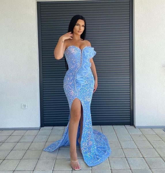 party dresses glitter sky blue elegant mermaid evening sleeveless tulle ruffles sequins split women prom night gowns custom made, White;black
party dresses glitter sky blue elegant mermaid evening sleeveless tulle ruffles sequins split women prom night gowns custom made, White;black