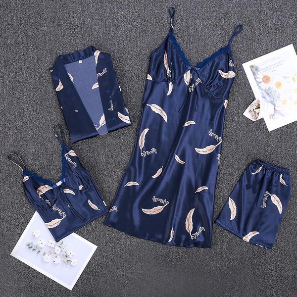four-piece silk robe pajamas women's lace v-neck suspender shorts suit skirt home spring sleepwear, Black;red
four-piece silk robe pajamas women's lace v-neck suspender shorts suit skirt home spring sleepwear, Black;red