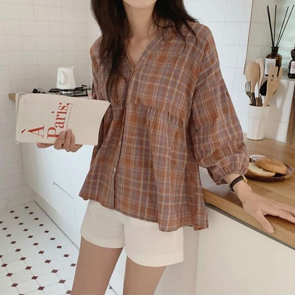 women's blouses & shirts summer autumn casual fashionable plaid single breasted lantern sleeve three quarter bl720 onqo, White
women's blouses & shirts summer autumn casual fashionable plaid single breasted lantern sleeve three quarter bl720 onqo, White