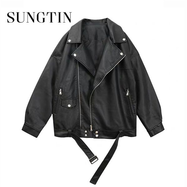 sungtin women loose pu leather jacket black soft faux street moto biker coat lady casual outerwear 211215
sungtin women loose pu leather jacket black soft faux street moto biker coat lady casual outerwear 211215