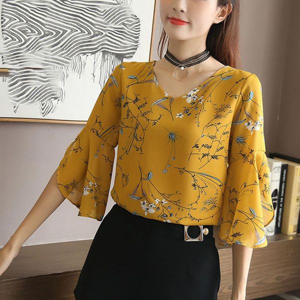 women's blouses & shirts women chiffon shirt korean summer blouse 2021 irregular short sleeved flare sleeve o neck printed flower femme, White
women's blouses & shirts women chiffon shirt korean summer blouse 2021 irregular short sleeved flare sleeve o neck printed flower femme, White