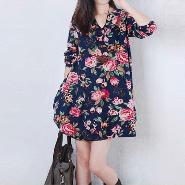 casual dresses fashion floral print v-neck dress female long sleeve cotton linen short mini vintage women loose vestidos fp0780, Black;gray
casual dresses fashion floral print v-neck dress female long sleeve cotton linen short mini vintage women loose vestidos fp0780, Black;gray