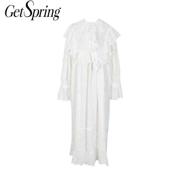 getspring women dress lantern sleeve ruffles lace cotton white dresses long casual loose fashion 210601, Black;gray
getspring women dress lantern sleeve ruffles lace cotton white dresses long casual loose fashion 210601, Black;gray
