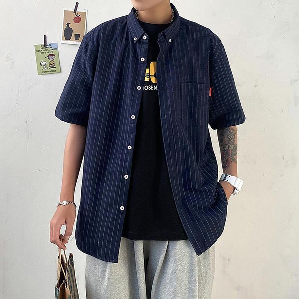 men's casual shirts men clothing 2021 summer short-sleeved shirt striped korean fashion camisas para hombre, White;black
men's casual shirts men clothing 2021 summer short-sleeved shirt striped korean fashion camisas para hombre, White;black