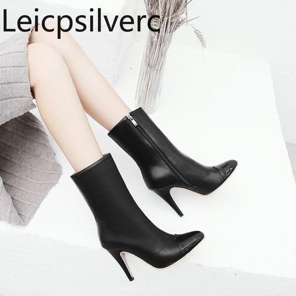 women's boots autumn and winter the pointed zipper mixed colors fine heel high middle tube shoe plus size 28-52, Black 
women's boots autumn and winter the pointed zipper mixed colors fine heel high middle tube shoe plus size 28-52, Black