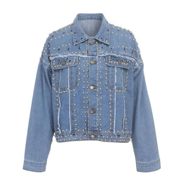 women denim jacket with studs short coats punk style long sleeve slim outwear streetwear jean women's jackets, Black;brown
women denim jacket with studs short coats punk style long sleeve slim outwear streetwear jean women's jackets, Black;brown