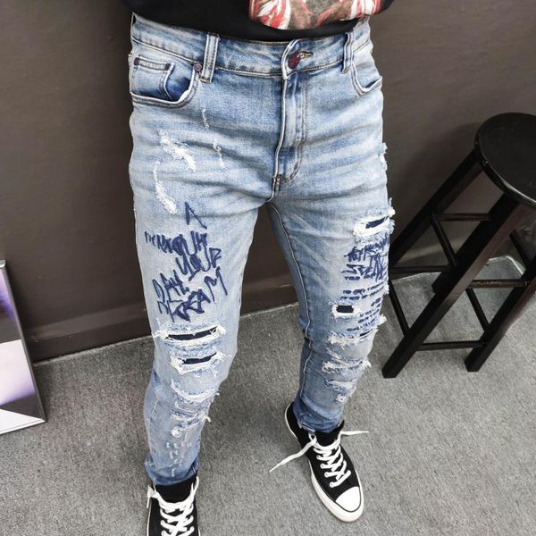 men's jeans erkek jean pantolon autumn personalized homme fashion mens pants embroidery men slim calf moda hombre 2021, Blue
men's jeans erkek jean pantolon autumn personalized homme fashion mens pants embroidery men slim calf moda hombre 2021, Blue