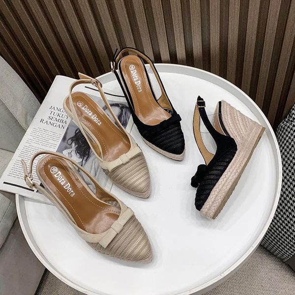 high heel wedge bow shoes 2021 est fashion style women sandals female pointed toe slippers high-heeled espadrilles straw, Black
high heel wedge bow shoes 2021 est fashion style women sandals female pointed toe slippers high-heeled espadrilles straw, Black