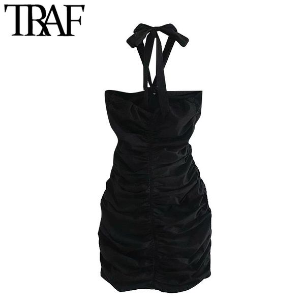 traf women fashion draped mini halter dress vintage back bow tied side zipper female dresses vestidos mujer 210415, Black;gray
traf women fashion draped mini halter dress vintage back bow tied side zipper female dresses vestidos mujer 210415, Black;gray