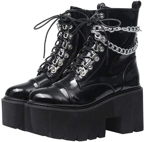 Fashion Block Heel Platform Combat Ankle Booties Womens Lace up Studded Motorcycle Boots Gothic Cool Black Chains Punk Shoes
Fashion Block Heel Platform Combat Ankle Booties Womens Lace up Studded Motorcycle Boots Gothic Cool Black Chains Punk Shoes