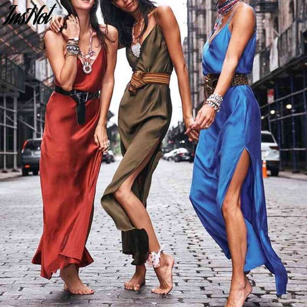 satin v neck maxi dress women spaghetti strap sleeveless backless side split long dresses spring lady vestido 210514, Black;gray
satin v neck maxi dress women spaghetti strap sleeveless backless side split long dresses spring lady vestido 210514, Black;gray