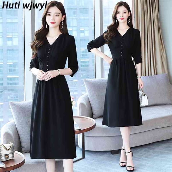 summer vintage casual midi dress elegant women party solid black maxi vestido spring bodycon office lady shirt 210528, Black;gray
summer vintage casual midi dress elegant women party solid black maxi vestido spring bodycon office lady shirt 210528, Black;gray