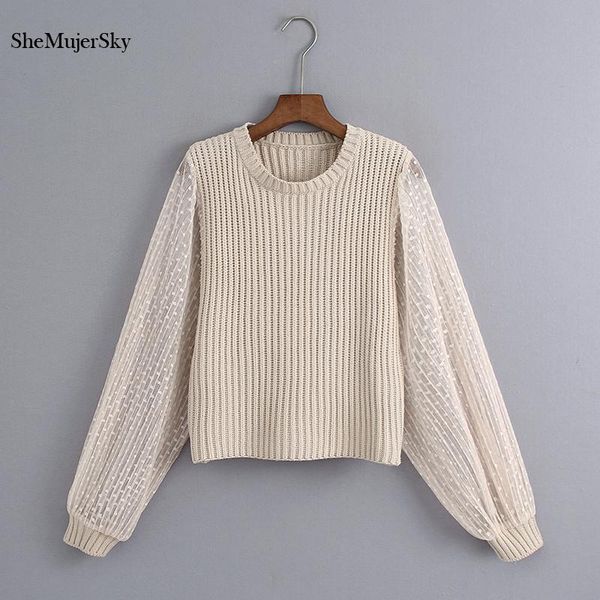 shemujersky women beige o-neck sweater autumn knitted spliced lace sleeve sweaters 2021 pullovers women's, White;black
shemujersky women beige o-neck sweater autumn knitted spliced lace sleeve sweaters 2021 pullovers women's, White;black