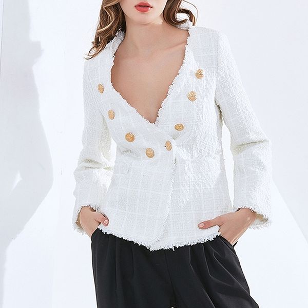 women's suits & blazers women elegant double breasted blazer frayed fringe spring autumn 2021 22n1, White;black
women's suits & blazers women elegant double breasted blazer frayed fringe spring autumn 2021 22n1, White;black