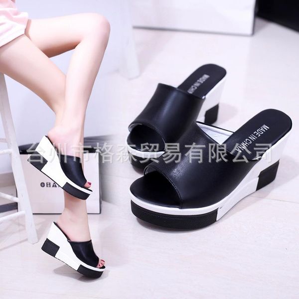 summer slope heel ladies sandals and slippers platform women beach shoes word, Black
summer slope heel ladies sandals and slippers platform women beach shoes word, Black