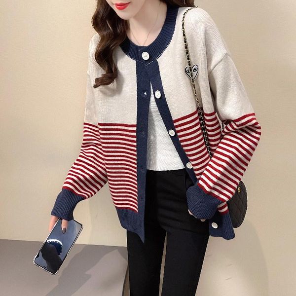 women's knits & tees round neck knitted cardigan for women spring 2021 loose outer wear striped sweater coat lazy style fashion, White
women's knits & tees round neck knitted cardigan for women spring 2021 loose outer wear striped sweater coat lazy style fashion, White