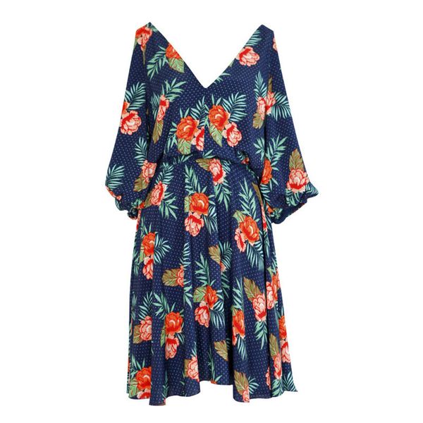 women blue floral dot print v neck half sleeve mini dress summer beach vocation d1058 210514, Black;gray
women blue floral dot print v neck half sleeve mini dress summer beach vocation d1058 210514, Black;gray