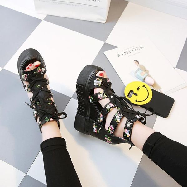 drop women spring sandals high heel casual ethnic flower floral toe wedges platform height increasing chunky ladies shoe, Black
drop women spring sandals high heel casual ethnic flower floral toe wedges platform height increasing chunky ladies shoe, Black