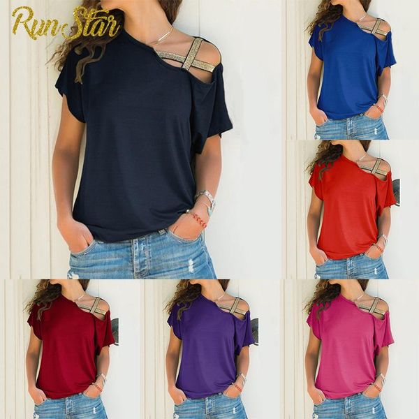 women's t-shirt summer women skew neck irregular criss cross short sleeves off shoulder solid female one shirt 2021, White
women's t-shirt summer women skew neck irregular criss cross short sleeves off shoulder solid female one shirt 2021, White