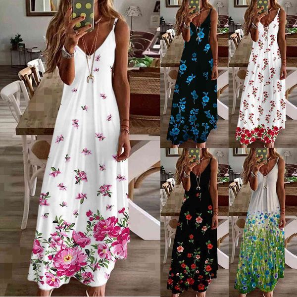 summer sleeveless v neck womens dress spaghetti strap maxi loose floral printed long bohemian beach dresses, Black;gray
summer sleeveless v neck womens dress spaghetti strap maxi loose floral printed long bohemian beach dresses, Black;gray
