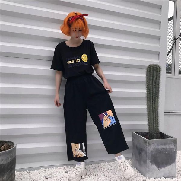 s-xxl casual summer ulzzang korea women's clothing harajuku loose letter print t-shirts+anime wide leg pants two piece set tracksuits, Gray
s-xxl casual summer ulzzang korea women's clothing harajuku loose letter print t-shirts+anime wide leg pants two piece set tracksuits, Gray
