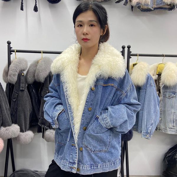 women's fur & faux parka denim jacket warm thick wool coat fashion lamb collar plus size custom, Black
women's fur & faux parka denim jacket warm thick wool coat fashion lamb collar plus size custom, Black
