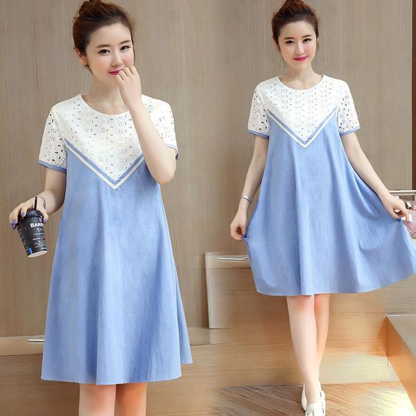 maternity dresses fashion short sleeve summer pregnant women clothes lace stitching loose pregnancy dress, White
maternity dresses fashion short sleeve summer pregnant women clothes lace stitching loose pregnancy dress, White