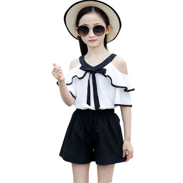 children clothes off shulder girls clothing summer vest + short for teenage casual style children's tracksuits 210528, White
children clothes off shulder girls clothing summer vest + short for teenage casual style children's tracksuits 210528, White