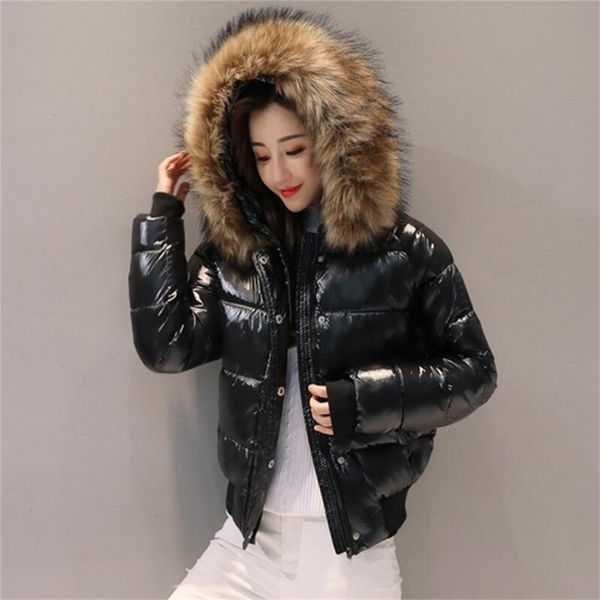 big fur winter jacket women parkas hooded waterproof down parka female glossy short coat woman slim warm outwear 210927, Black
big fur winter jacket women parkas hooded waterproof down parka female glossy short coat woman slim warm outwear 210927, Black