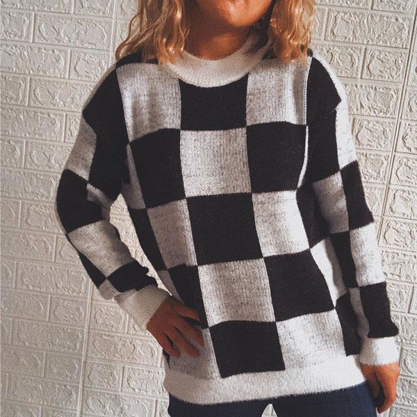 women's sweaters autumn winter 2021 plaid print sweater pullover casual o-neck long sleeve loose oversize office lady jumper, White;black
women's sweaters autumn winter 2021 plaid print sweater pullover casual o-neck long sleeve loose oversize office lady jumper, White;black