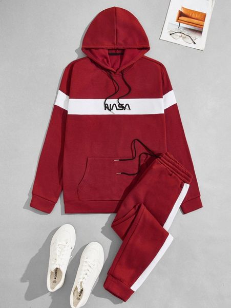 men two tone letter graphic drawstring hoodie & sweatpants d8ht#, Gray 
men two tone letter graphic drawstring hoodie & sweatpants d8ht#, Gray