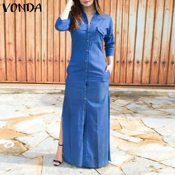 vintage denmin dresses spring sundress split holiday party maxi dresses women lapel button long dress vonda casual solid robe, Black;gray
vintage denmin dresses spring sundress split holiday party maxi dresses women lapel button long dress vonda casual solid robe, Black;gray