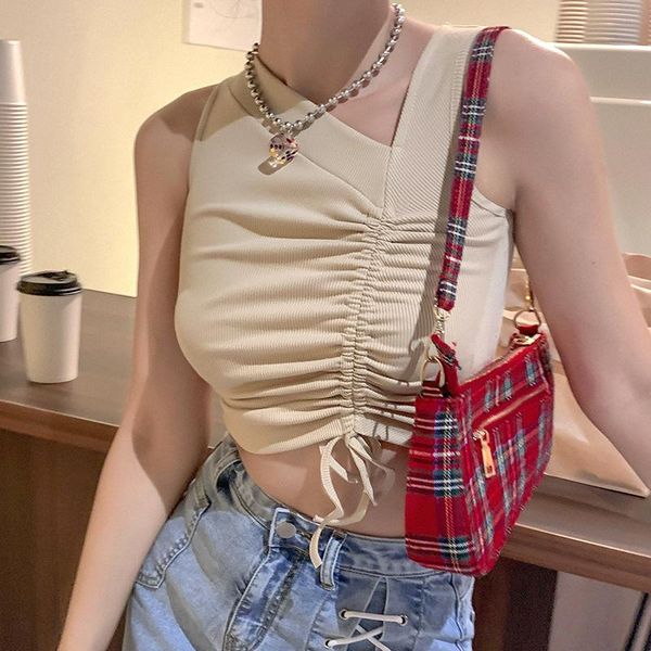 women's t-shirt 2021the summer collar design feeling brief paragraph show hilum draw string sleeveless leisure condole belt vest woman, White
women's t-shirt 2021the summer collar design feeling brief paragraph show hilum draw string sleeveless leisure condole belt vest woman, White