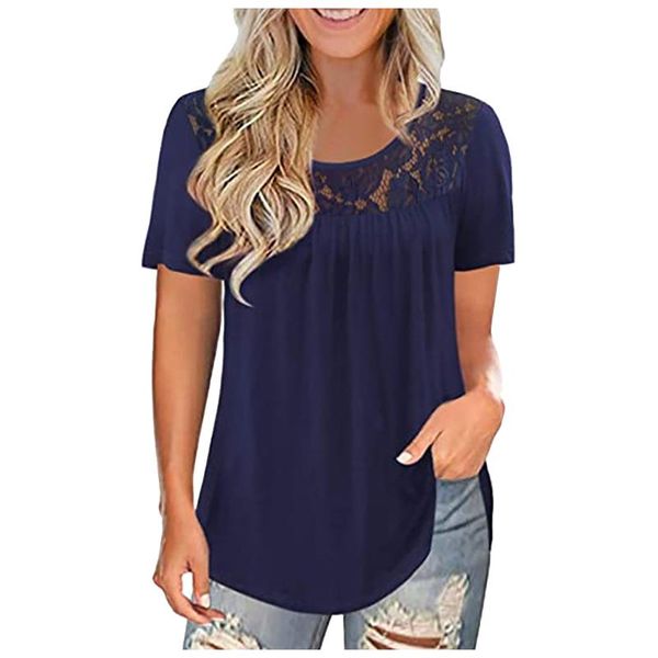 women's t-shirt women fashion lace solid splicing o-neck short sleeve loose casual tees color #t1g, White
women's t-shirt women fashion lace solid splicing o-neck short sleeve loose casual tees color #t1g, White