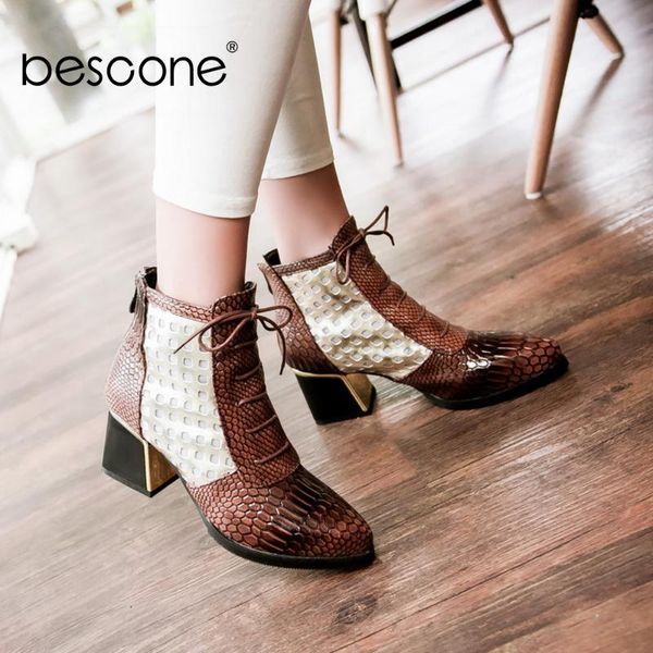 boots bescone pointed toe women ankle fashion mixed colors lace-up square heel shoes handmade microfiber ladies bm273, Black
boots bescone pointed toe women ankle fashion mixed colors lace-up square heel shoes handmade microfiber ladies bm273, Black