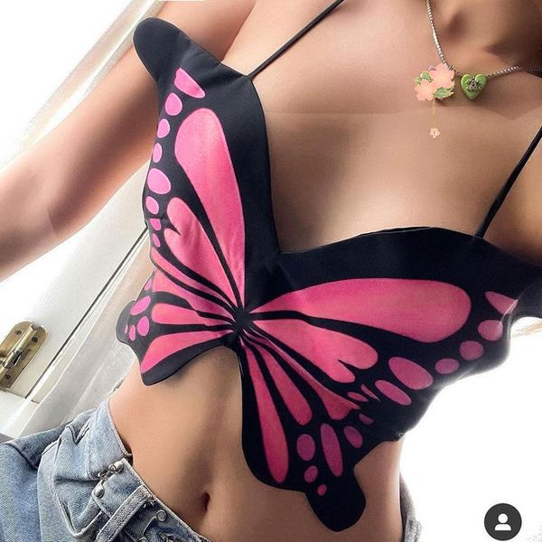 women's tanks & camis 2021 v-neck backless short blue fashion butterfly print women bandage small vest streetwear, White
women's tanks & camis 2021 v-neck backless short blue fashion butterfly print women bandage small vest streetwear, White
