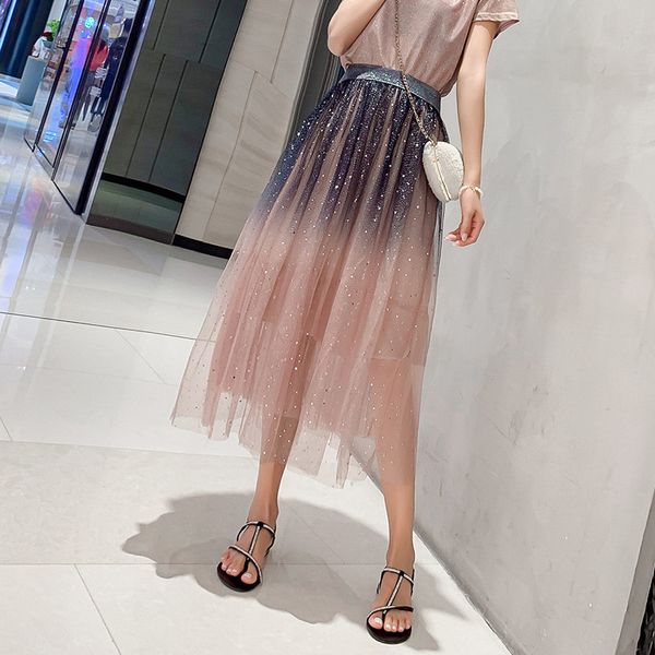 midi pleated skirts black tulle skirt women spring fashion elastic high waist mesh tutu ladies