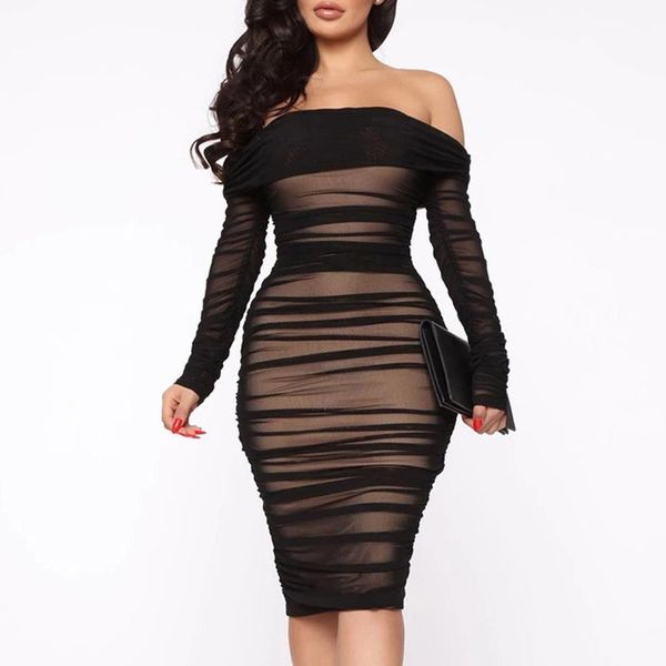 casual dresses women off shoulder gauze sheath dress autumn knee length long sleeve bodycon zipper solid party vestidos 2021, Black;gray
casual dresses women off shoulder gauze sheath dress autumn knee length long sleeve bodycon zipper solid party vestidos 2021, Black;gray