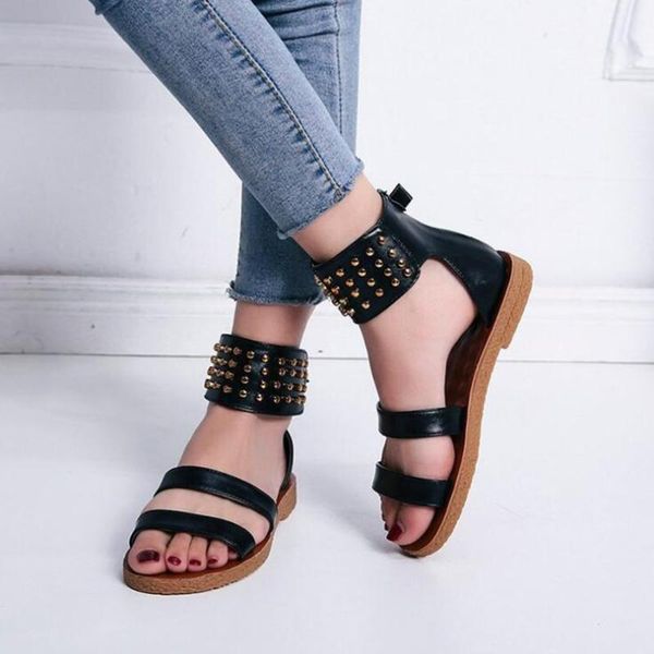 women sandals summer outside gladiator ladies flat rivet flock cover heel zipper female, Black
women sandals summer outside gladiator ladies flat rivet flock cover heel zipper female, Black