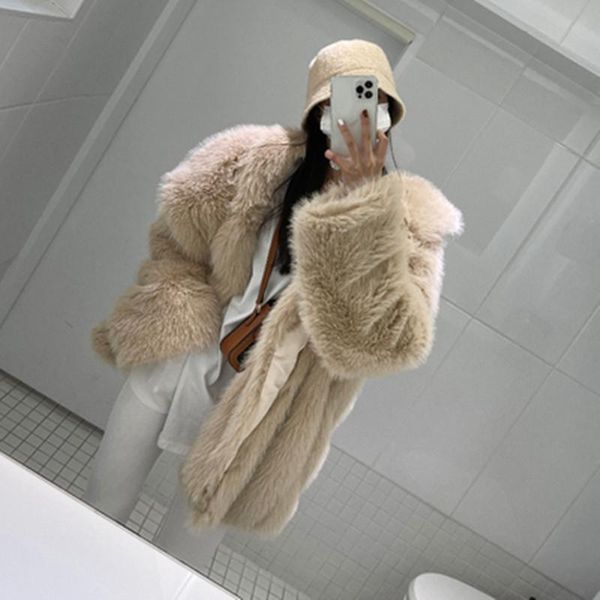 women's fur & faux long sleeve pocket coat 2021 winter white imitation mid-length suit furry young plush jacket women xf679, Black
women's fur & faux long sleeve pocket coat 2021 winter white imitation mid-length suit furry young plush jacket women xf679, Black