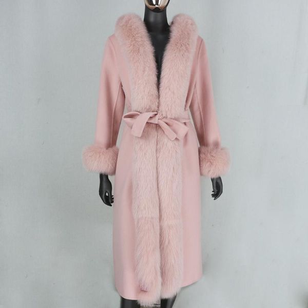 women's wool & blends 2021 pink x-long cashmere real fur coat belt winter jacket women natural collar hooded streetwear, Black
women's wool & blends 2021 pink x-long cashmere real fur coat belt winter jacket women natural collar hooded streetwear, Black