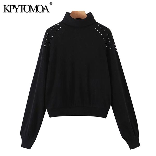 women fashion rivets appliques knitted sweater high neck long sleeve female pullovers chic 210420, White;black
women fashion rivets appliques knitted sweater high neck long sleeve female pullovers chic 210420, White;black