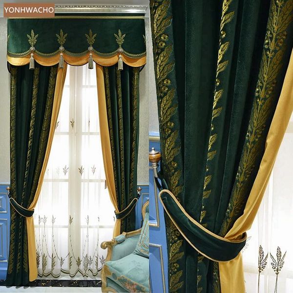 curtain & drapes custom luxury american dark green brown flannel embroidered velvet cloth blackout valance tulle drapery c764
curtain & drapes custom luxury american dark green brown flannel embroidered velvet cloth blackout valance tulle drapery c764