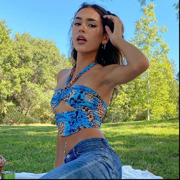 summer blue leopard women tank printed fashion halter bandage crop tanks hollowed out backless camisole, White
summer blue leopard women tank printed fashion halter bandage crop tanks hollowed out backless camisole, White