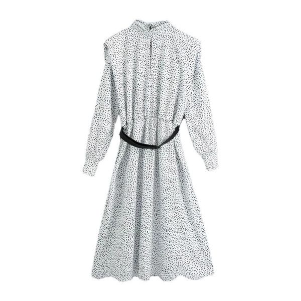 women dress polka dot belted high neck midi pronounced shoulders elegant femme robe ropa mujer vestidos casual dresses, Black;gray
women dress polka dot belted high neck midi pronounced shoulders elegant femme robe ropa mujer vestidos casual dresses, Black;gray