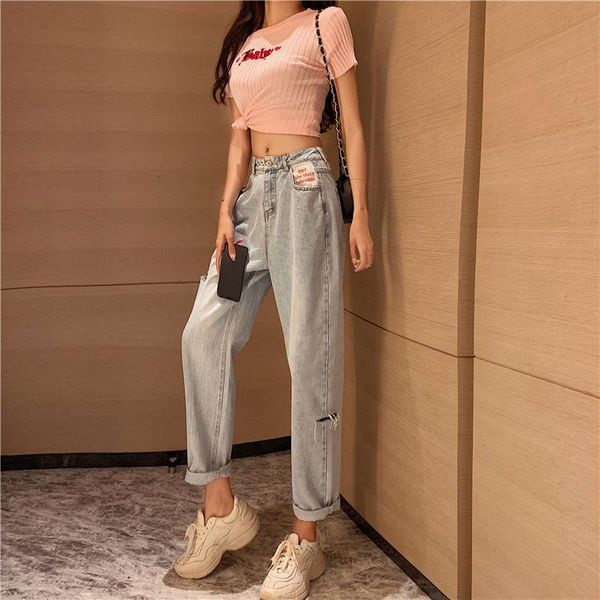 women's jeans ripped hole woman high waist harem mom 2021 summer korean streetwear blue women denim haren pants
women's jeans ripped hole woman high waist harem mom 2021 summer korean streetwear blue women denim haren pants