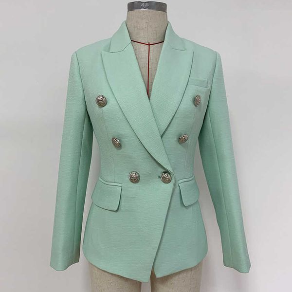 fashion designer blazer women's classic lion buttons double breasted jacket mint green 210526, White;black
fashion designer blazer women's classic lion buttons double breasted jacket mint green 210526, White;black