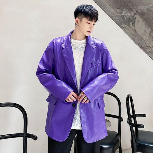fashion men's blazer jacket purple green bright color pu leather loose suit coat stage rap singer hip-hop suits & blazers, White;black
fashion men's blazer jacket purple green bright color pu leather loose suit coat stage rap singer hip-hop suits & blazers, White;black